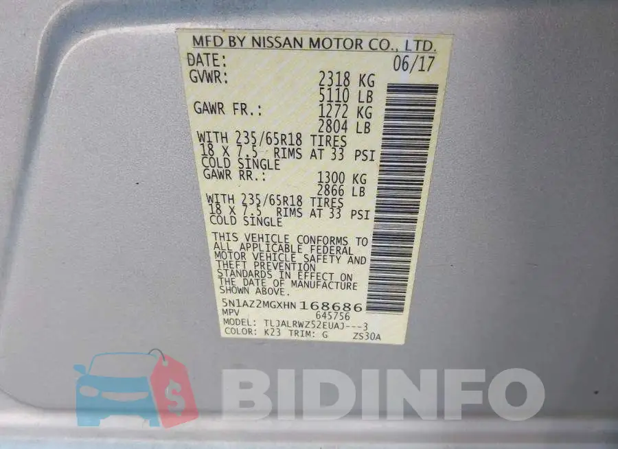 5N1AZ2MGXHN168686 Photo# 9