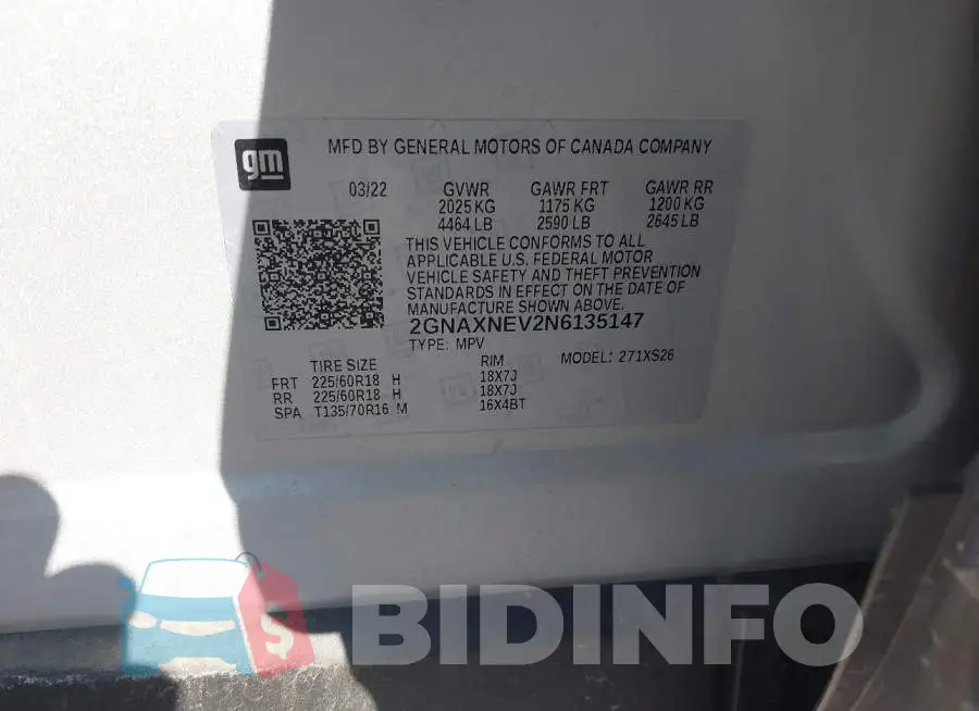 2GNAXNEV2N6135147 Photo# 9