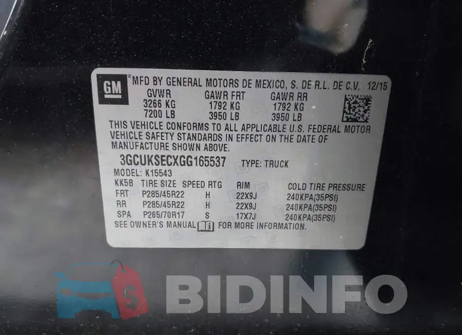 3GCUKSECXGG165537 Photo# 9