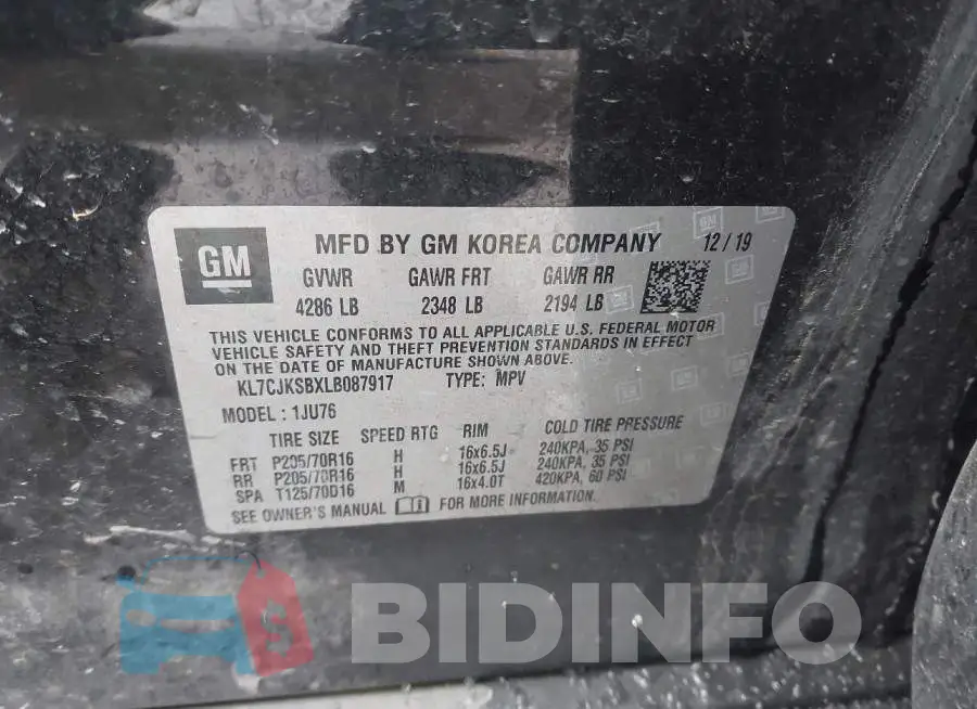 KL7CJKSBXLB087917 Photo# 9