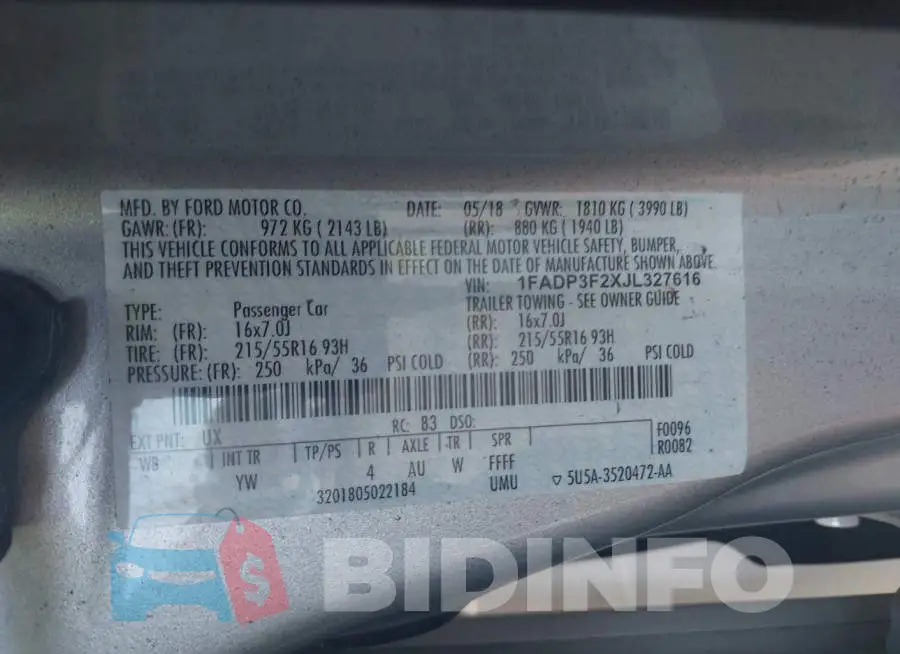 1FADP3F2XJL327616 Photo# 9