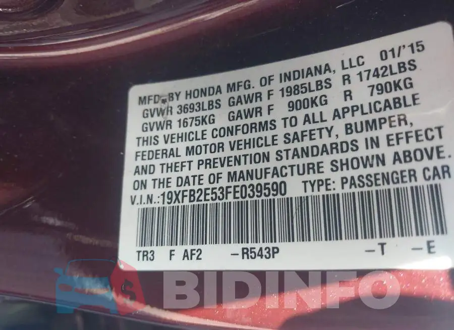 19XFB2E53FE039590 Photo# 9