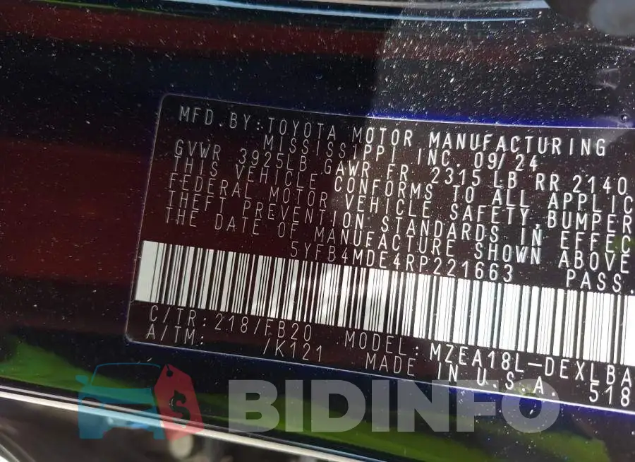 5YFB4MDE4RP221663 Photo# 9