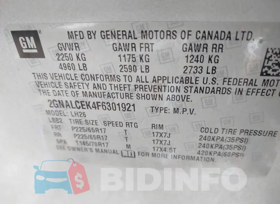 2GNALCEK4F6301921 Photo# 9