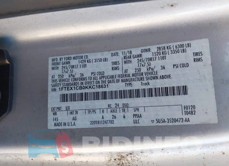 1FTEX1CB0KKC18631 Photo# 9
