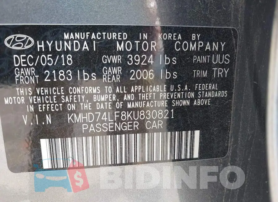 KMHD74LF8KU830821 Photo# 9
