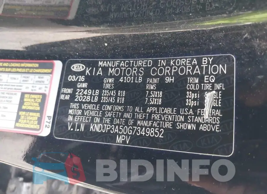 KNDJP3A50G7349852 Photo# 9