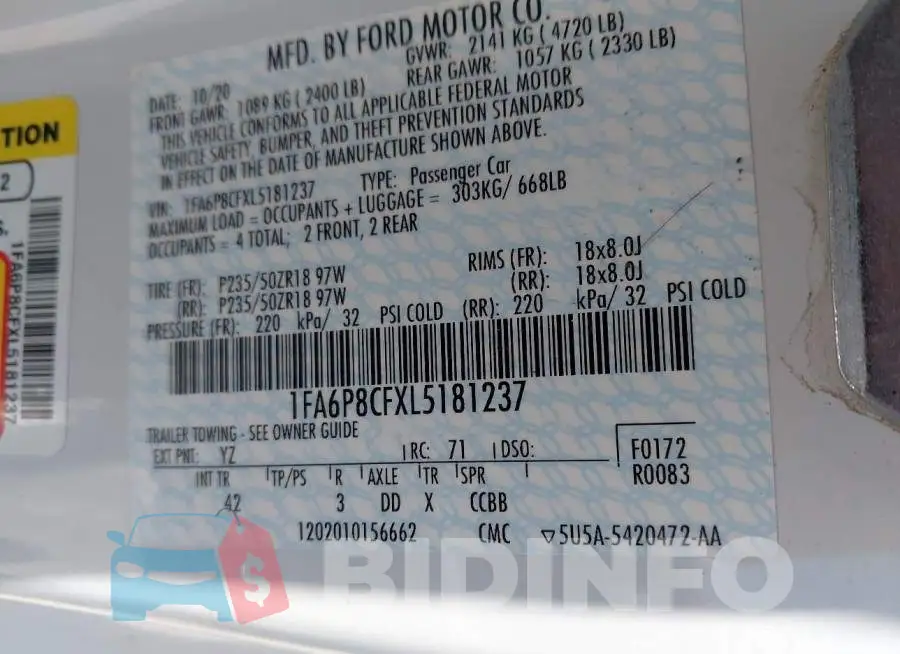 1FA6P8CFXL5181237 Photo# 9