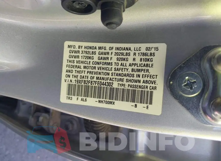 19XFB2F87FE044302 Photo# 9