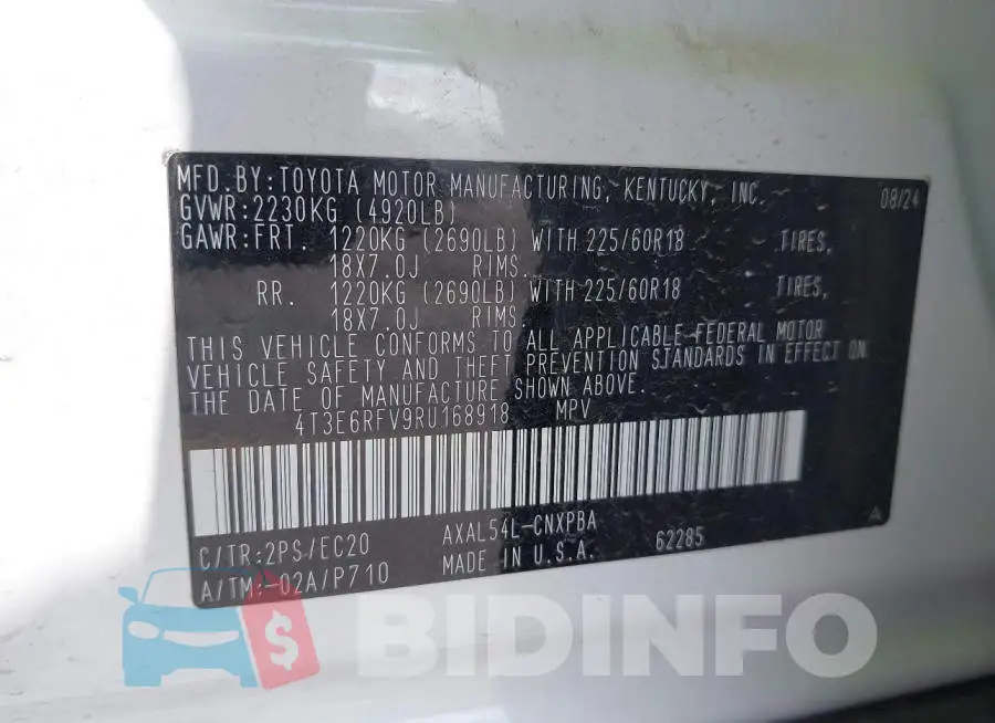 4T3E6RFV9RU168918 Photo# 9