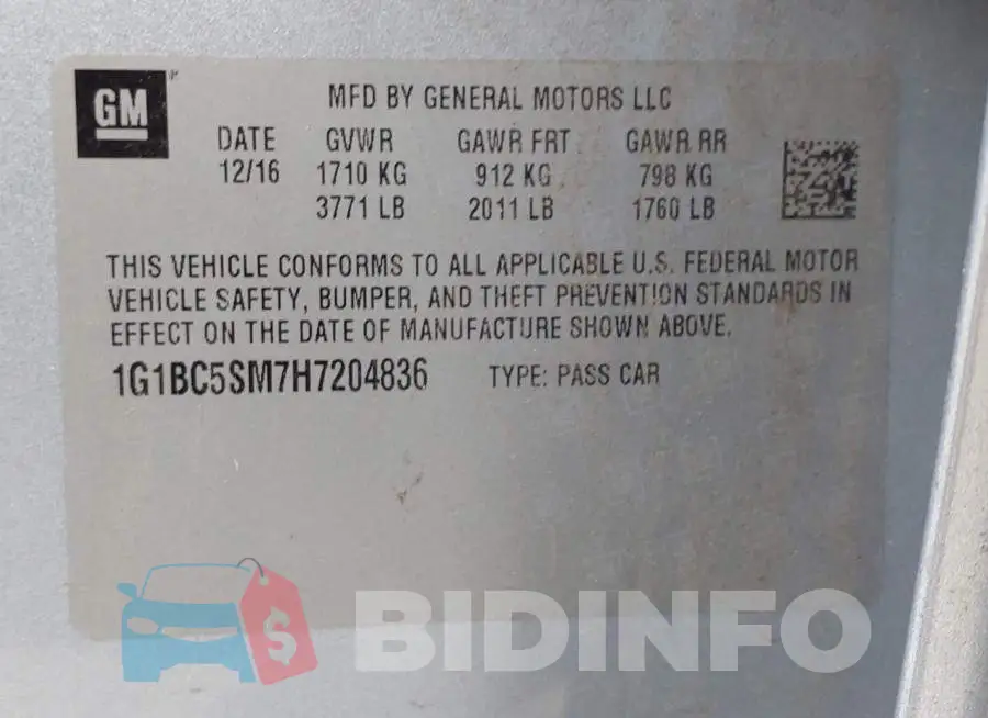 1G1BC5SM7H7204836 Photo# 9
