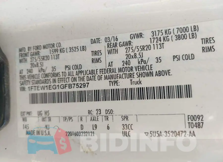 1FTEW1EG1GFB75297 Photo# 9