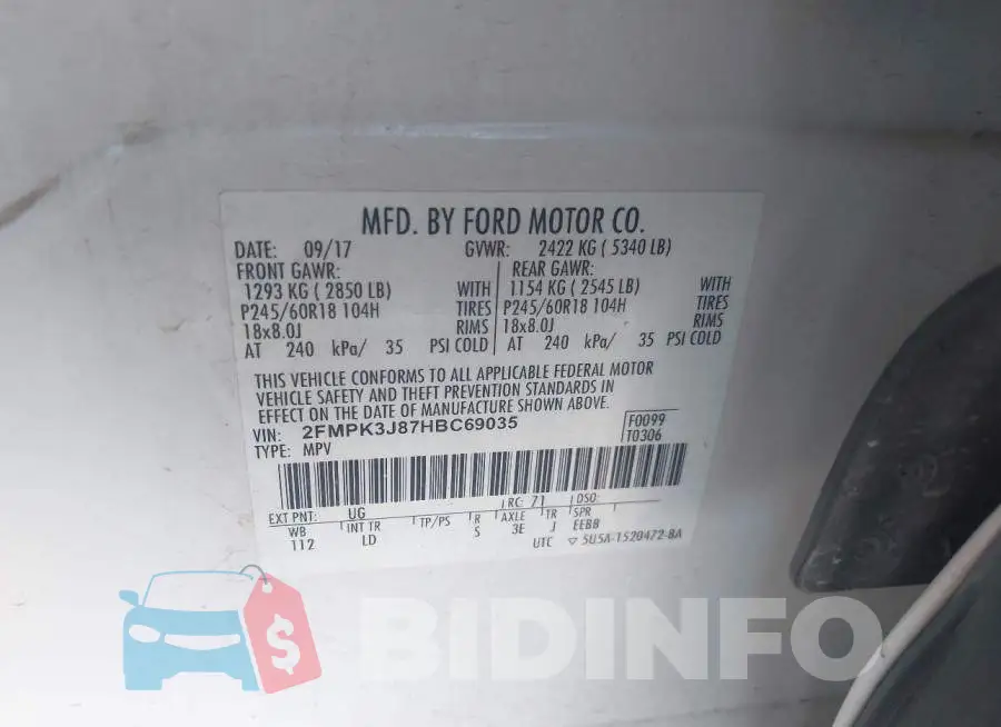 2FMPK3J87HBC69035 Photo# 9
