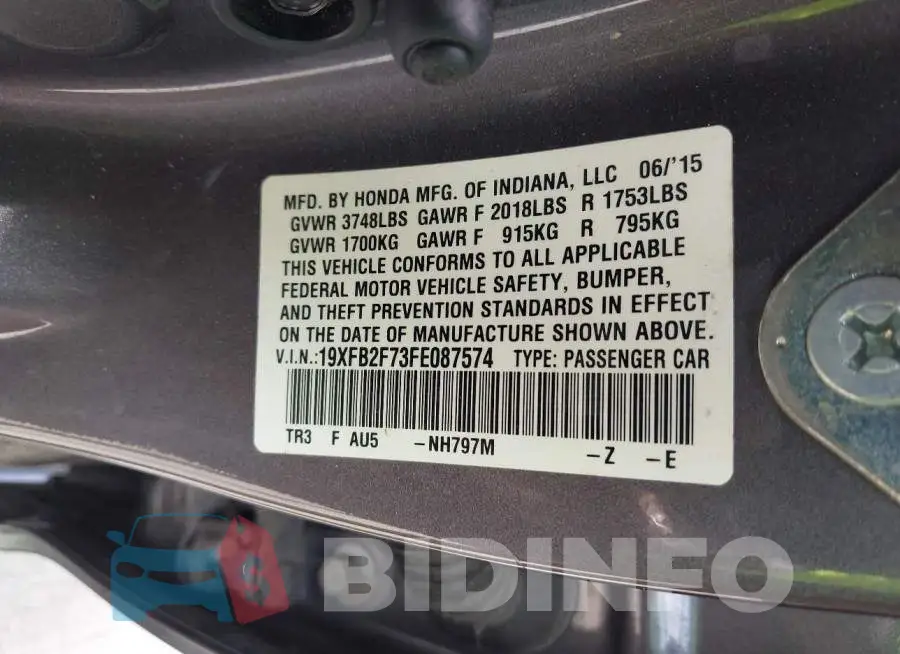 19XFB2F73FE087574 Photo# 9