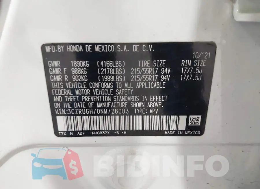3CZRU6H70NM726083 Photo# 9