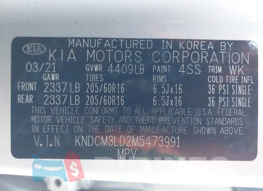 KNDCM3LD2M5473991 Photo# 9