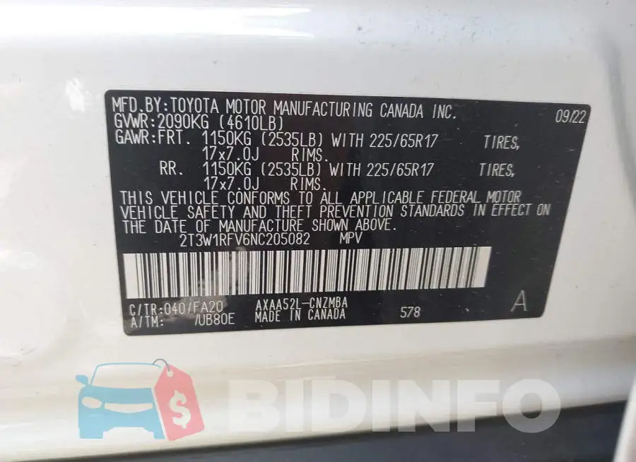2T3W1RFV6NC205082 Photo# 9
