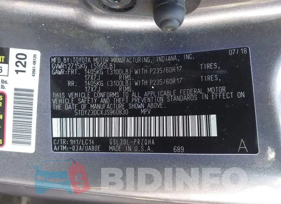 5TDYZ3DCXJS960830 Photo# 9