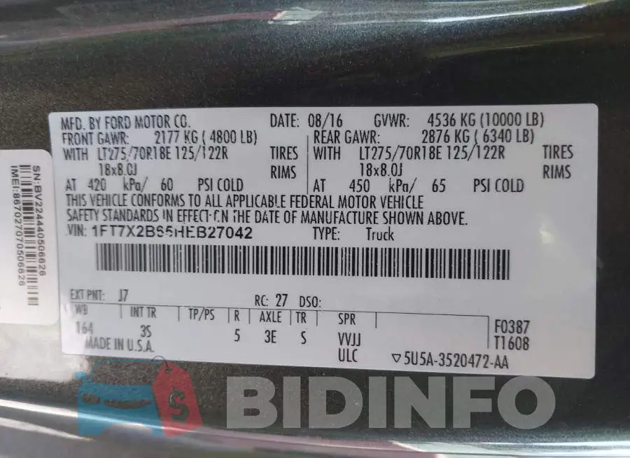 1FT7X2B65HEB27042 Photo# 9