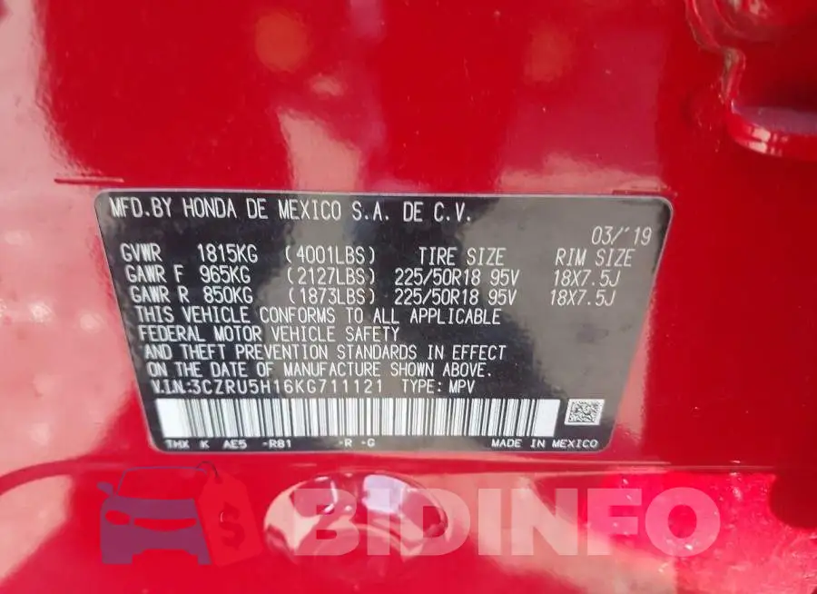 3CZRU5H16KG711121 Photo# 9