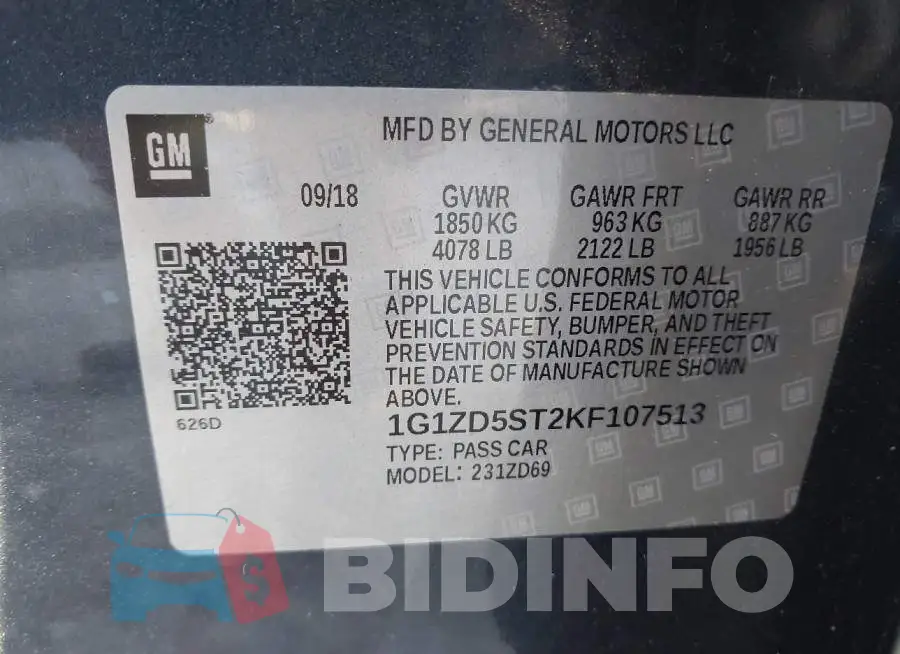 1G1ZD5ST2KF107513 Photo# 9