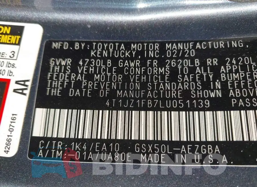 4T1JZ1FB7LU051139 Photo# 9