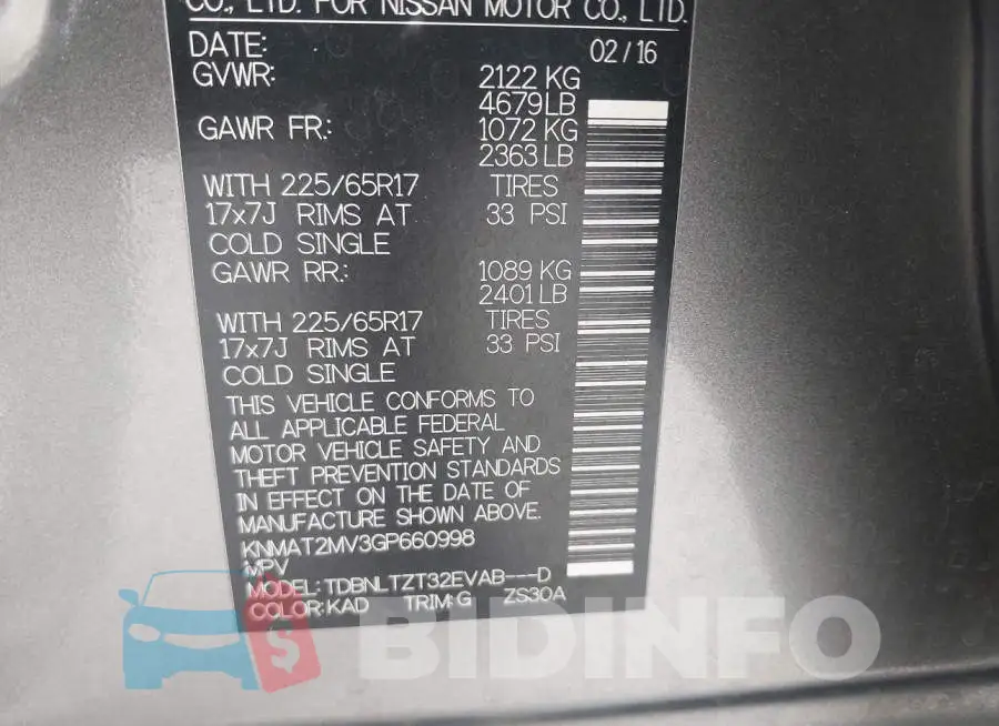 KNMAT2MV3GP660998 Photo# 9