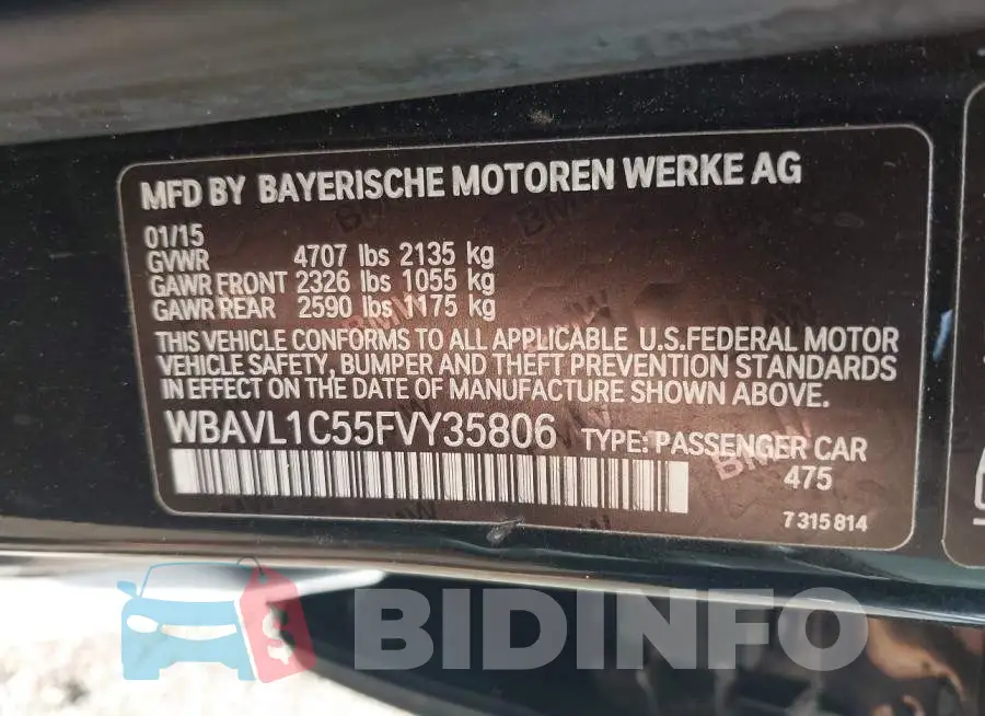 WBAVL1C55FVY35806 Photo# 9