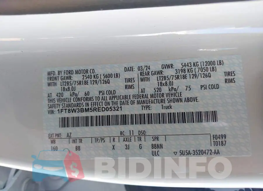 1FT8W3BM5RED05321 Photo# 8
