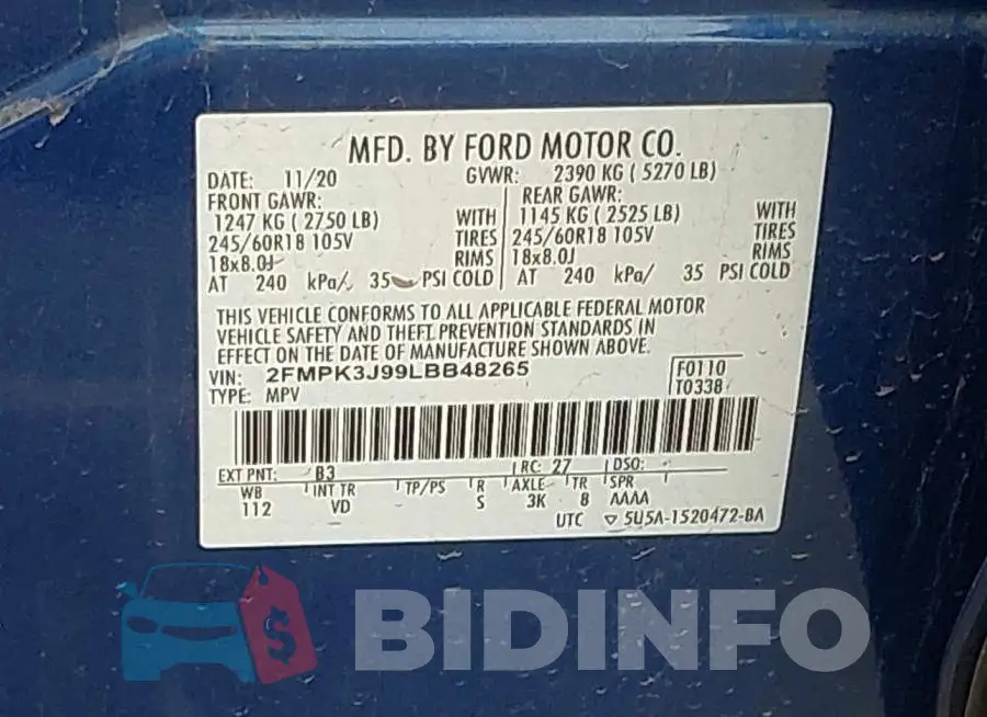 2FMPK3J99LBB48265 Photo# 9