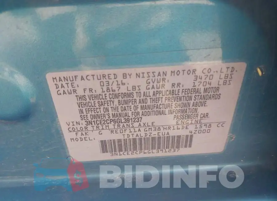 3N1CE2CP6GL391237 Photo# 9