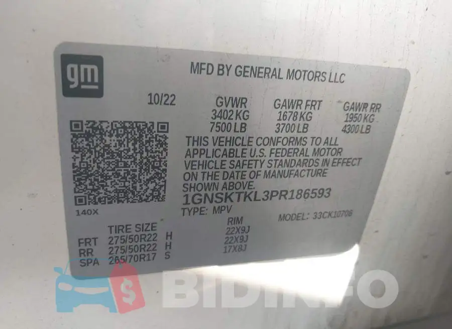 1GNSKTKL3PR186593 Photo# 9