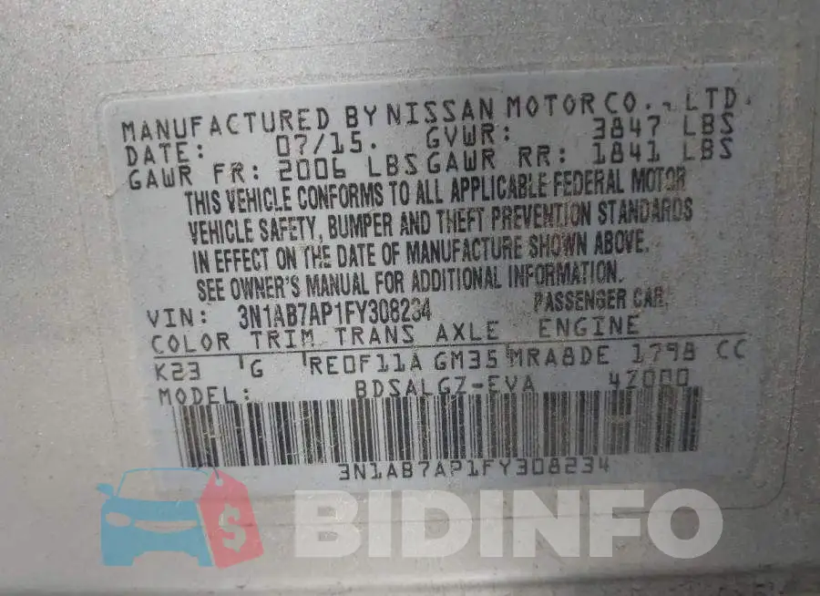 3N1AB7AP1FY308234 Photo# 9