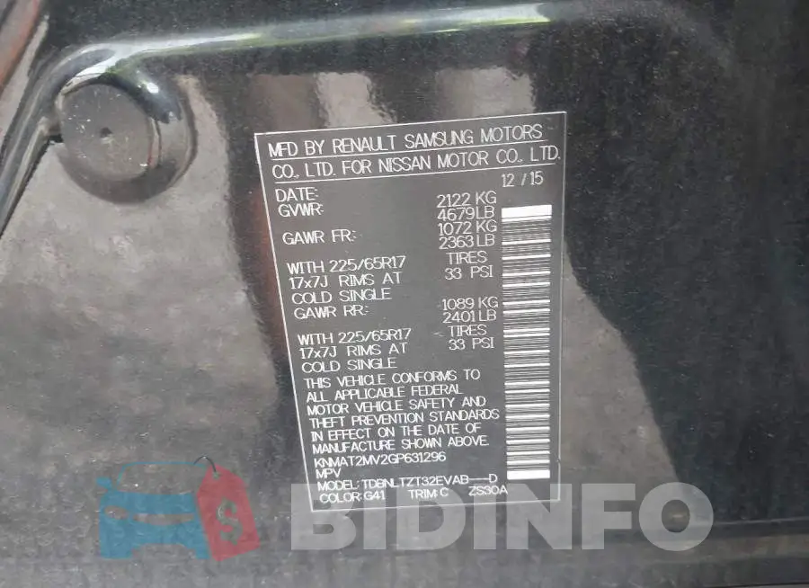 KNMAT2MV2GP631296 Photo# 9