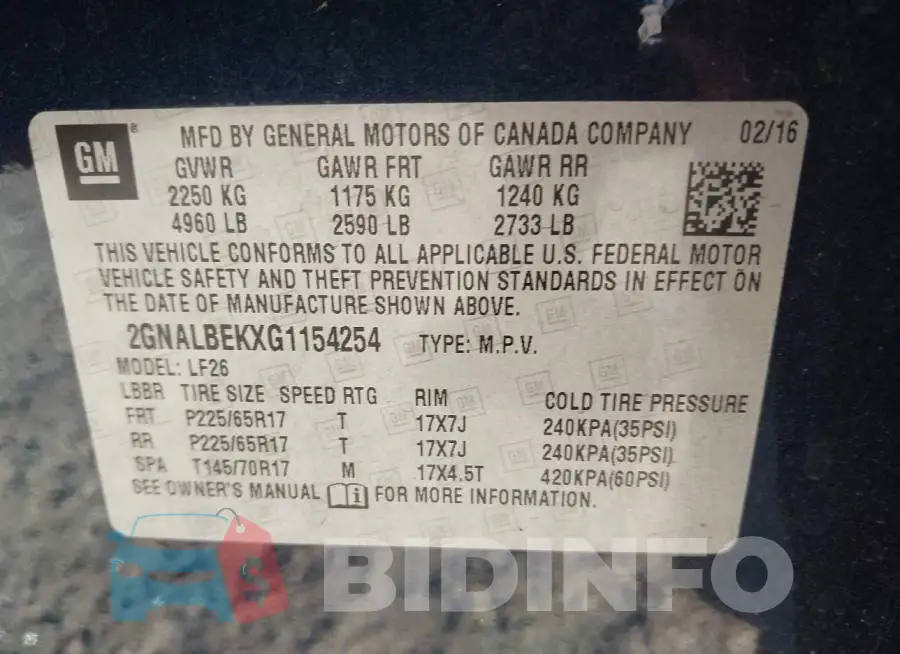 2GNALBEKXG1154254 Photo# 9