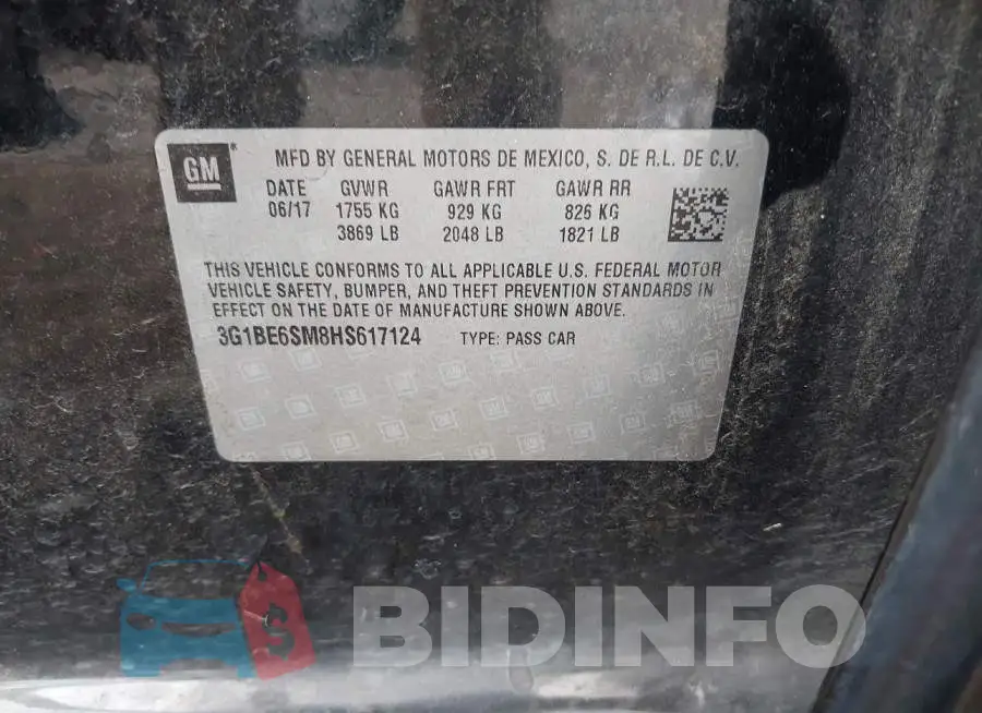 3G1BE6SM8HS617124 Photo# 9