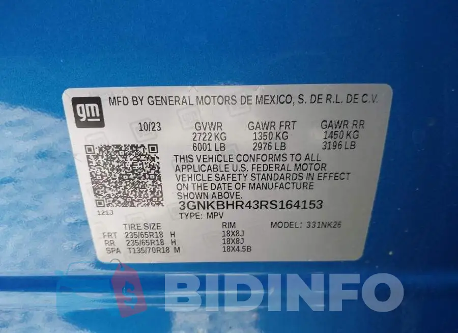 3GNKBHR43RS164153 Photo# 9