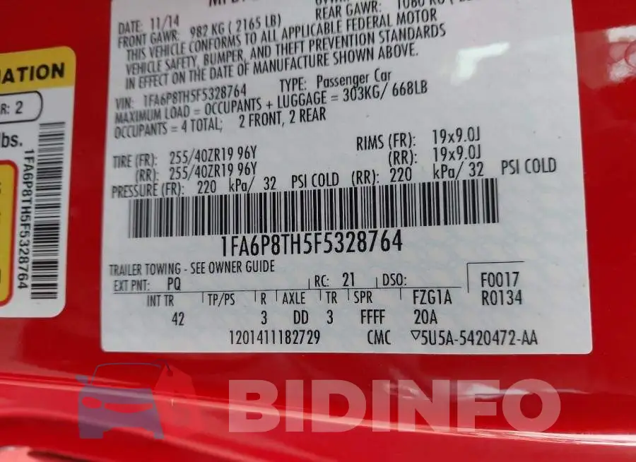 1FA6P8TH5F5328764 Photo# 9