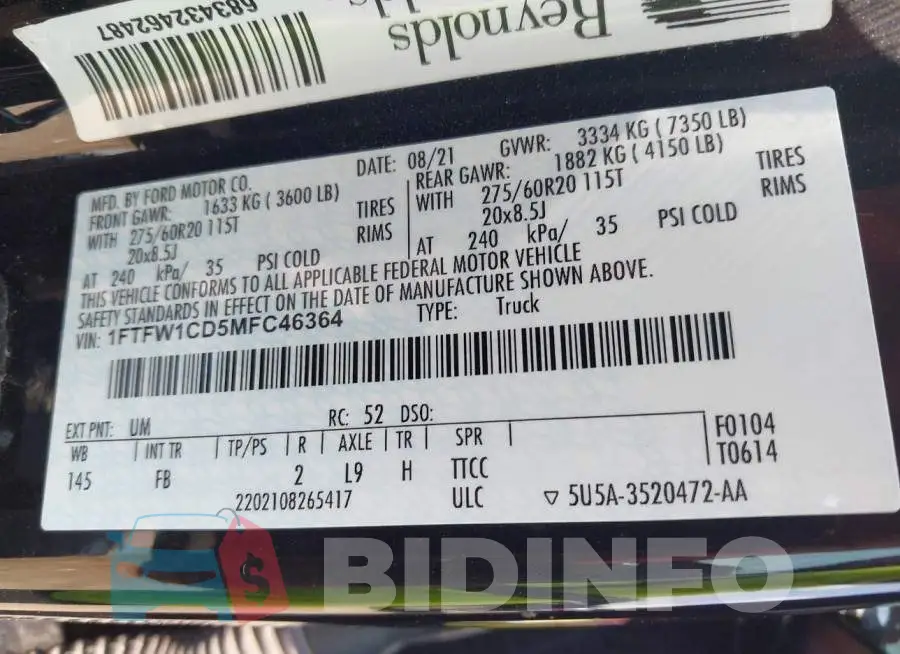 1FTFW1CD5MFC46364 Photo# 9