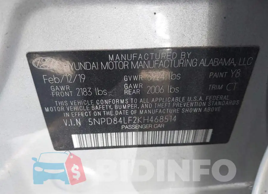 5NPD84LF2KH468514 Photo# 9