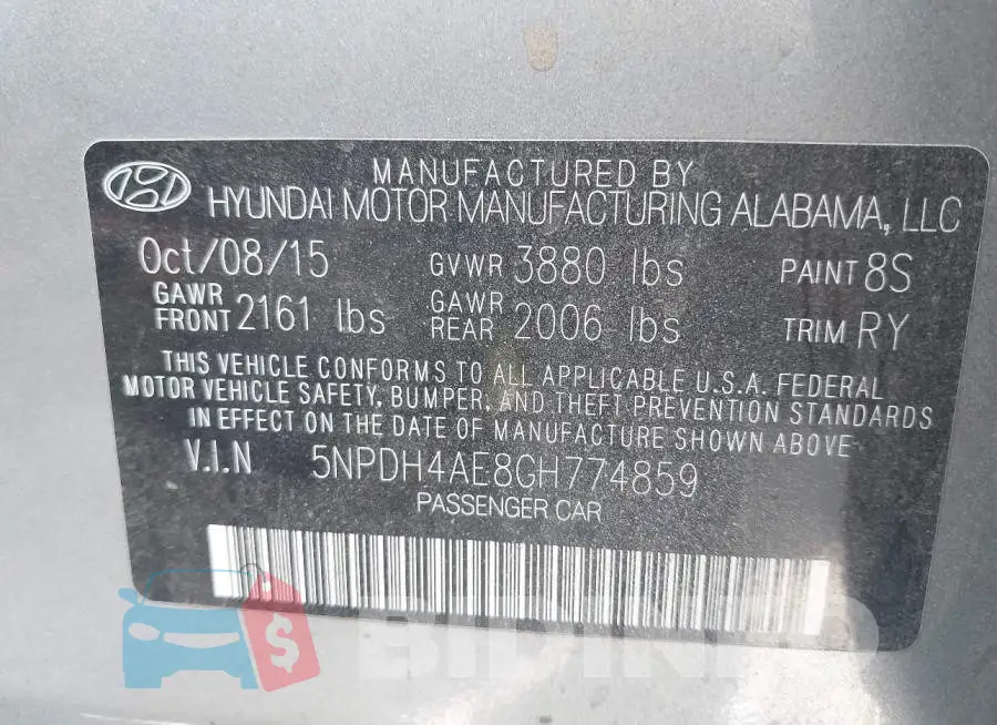 5NPDH4AE8GH774859 Photo# 9