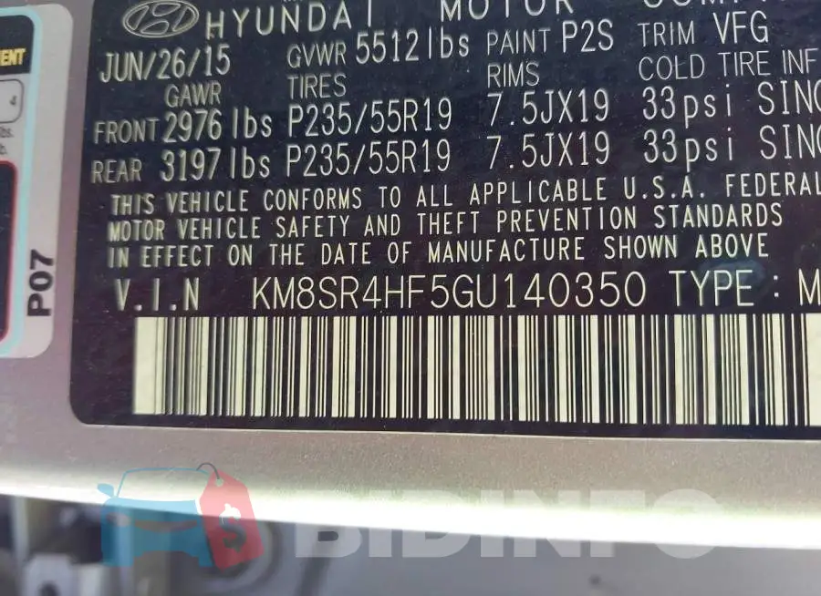 KM8SR4HF5GU140350 Photo# 9