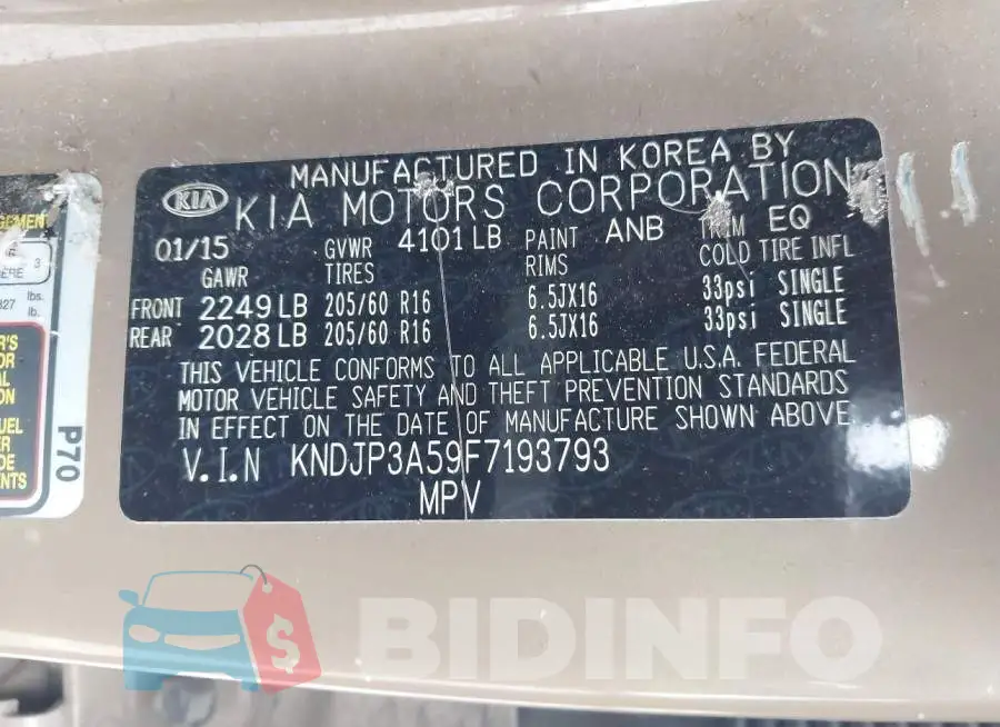 KNDJP3A59F7193793 Photo# 9