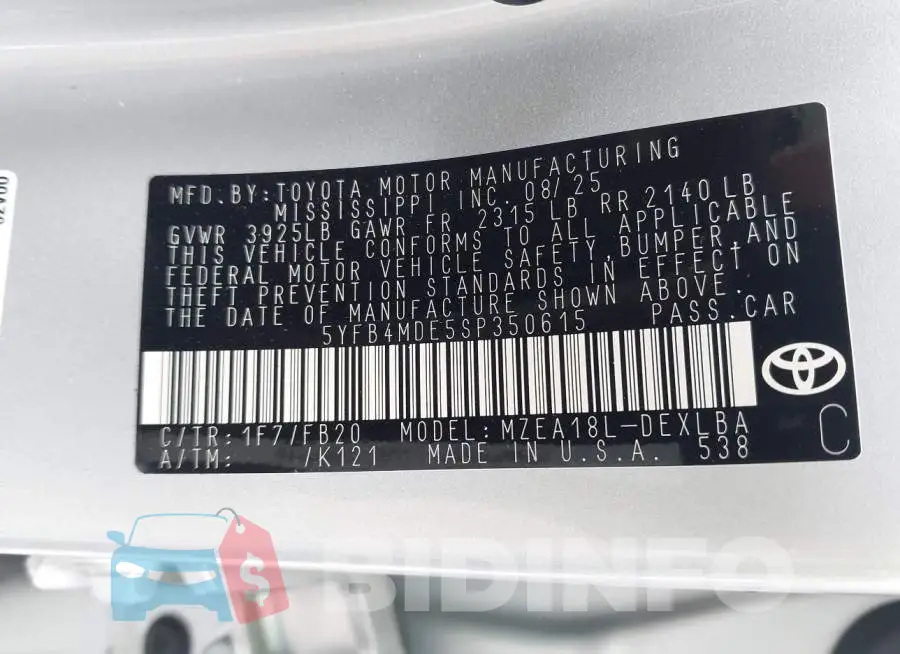 5YFB4MDE5SP350615 Photo# 9
