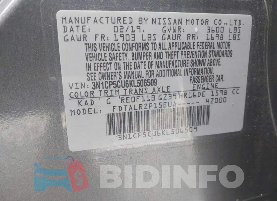 3N1CP5CU6KL506509 Photo# 9