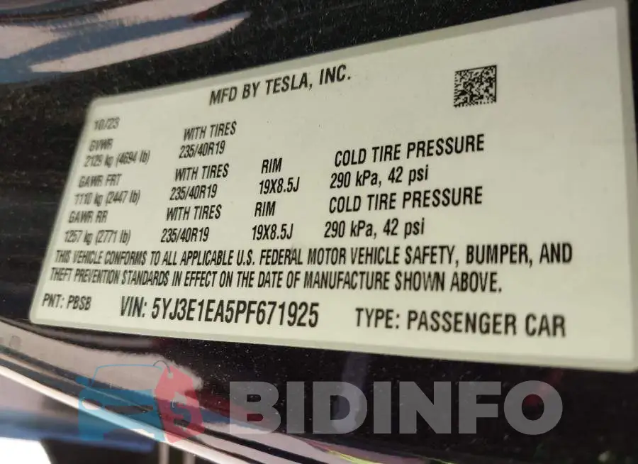 5YJ3E1EA5PF671925 Photo# 9