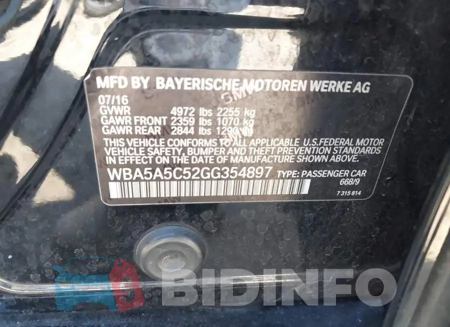 WBA5A5C52GG354897 Photo# 9