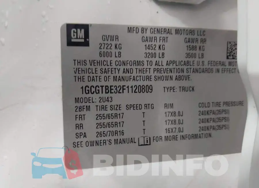 1GCGTBE32F1120809 Photo# 9
