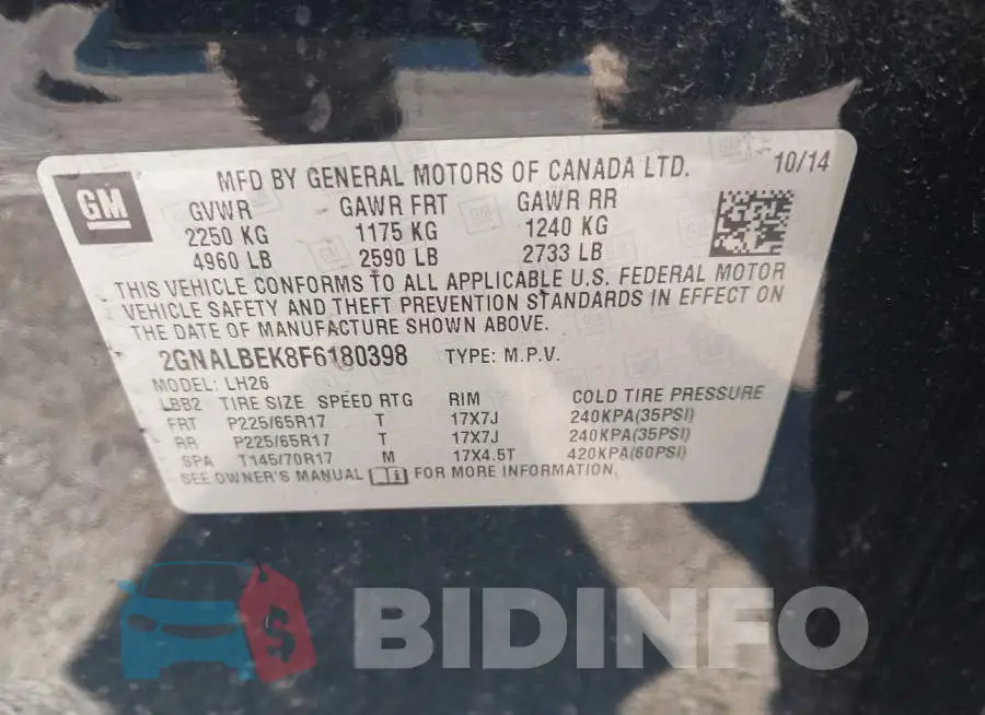 2GNALBEK8F6180398 Photo# 9