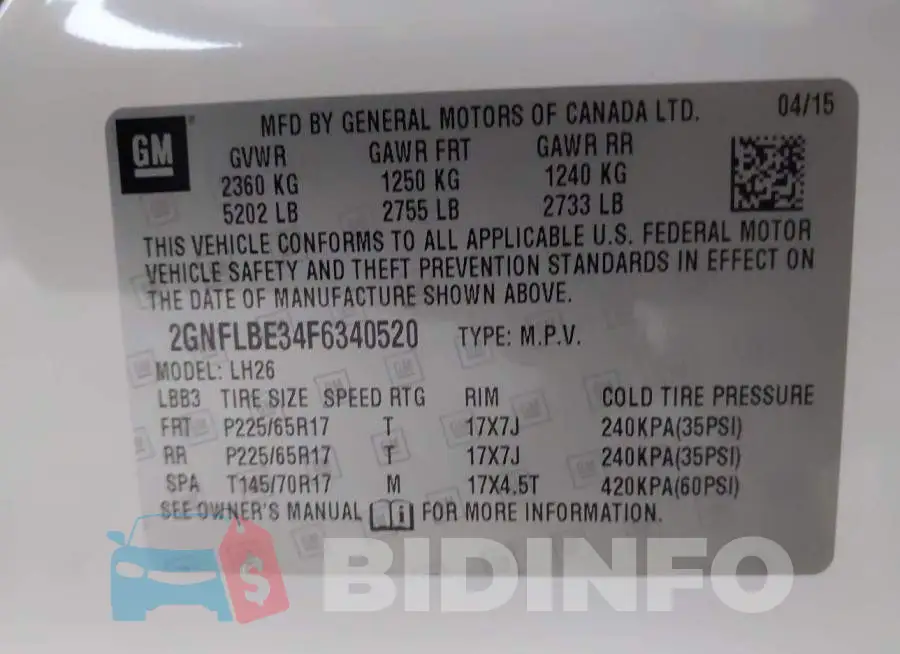 2GNFLBE34F6340520 Photo# 9